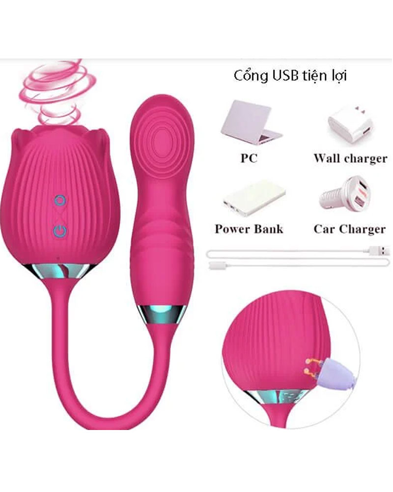 Trứng Rung Hoa Hồng Lưỡi Liếm Đuôi Ngón Tay Kích Thích Điểm G – 10 Chế Độ