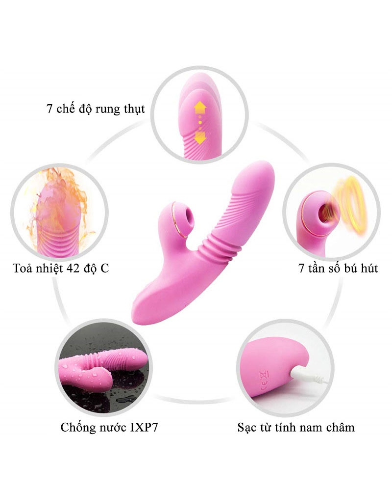Dương vật giả rung thụt Dibe tỏa nhiệt kèm nhánh phụ hút hạt le
