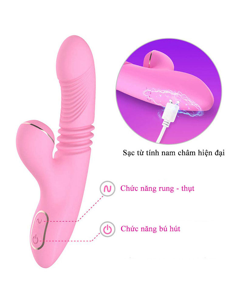 Dương vật giả rung thụt Dibe tỏa nhiệt kèm nhánh phụ hút hạt le